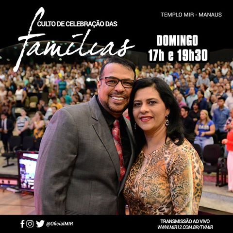Feliz Domingo!Hoje, às 17h e 19h30, teremos Culto de Celebração das Famílias com nossos Aps. <a href="/ReneTerraNova/">Renê Terra Nova</a>  <a href="/MaritaTerraNova/">Ana Marita TerraNova</a> no <a href="/OficialMIR/">MIR Oficial</a>
