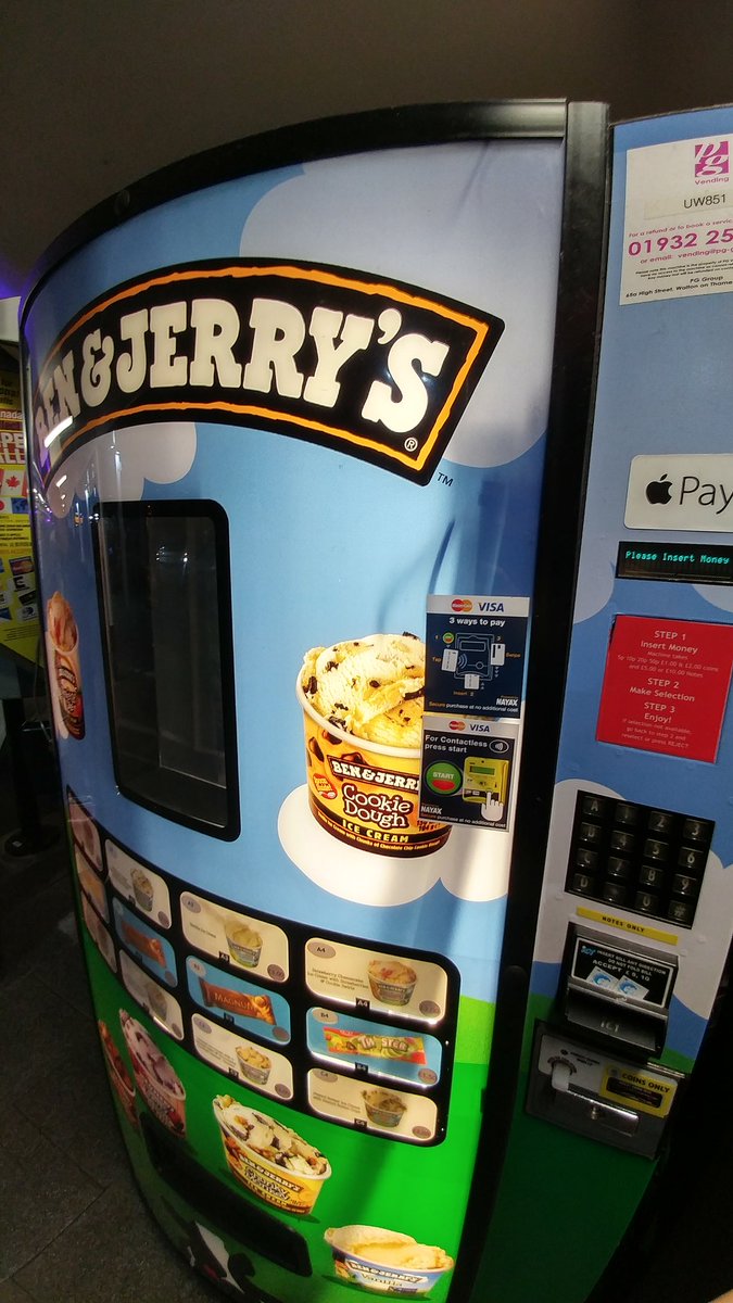 podgib's tweet photo. @benandjerrys vending machine at Heathrow has sticker advertising contactless but only accepts cash. Facing a long wait with no ice cream :( https://t.co/FTzxU9gvpI