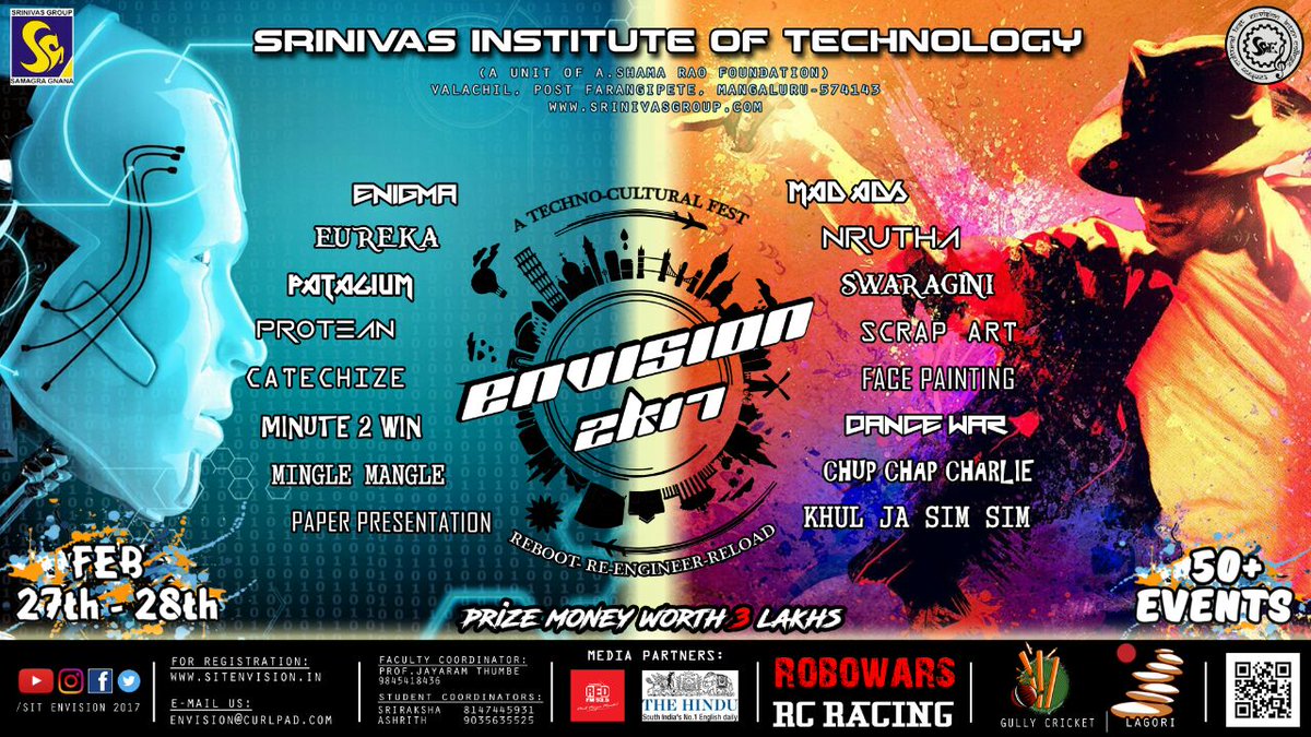 Sit_envision's tweet photo. Envision 2k17#join us on 27th &amp; 28th# participate in 50+ events# worth 3 lakh prizes# https://t.co/Gv08kIpsyi