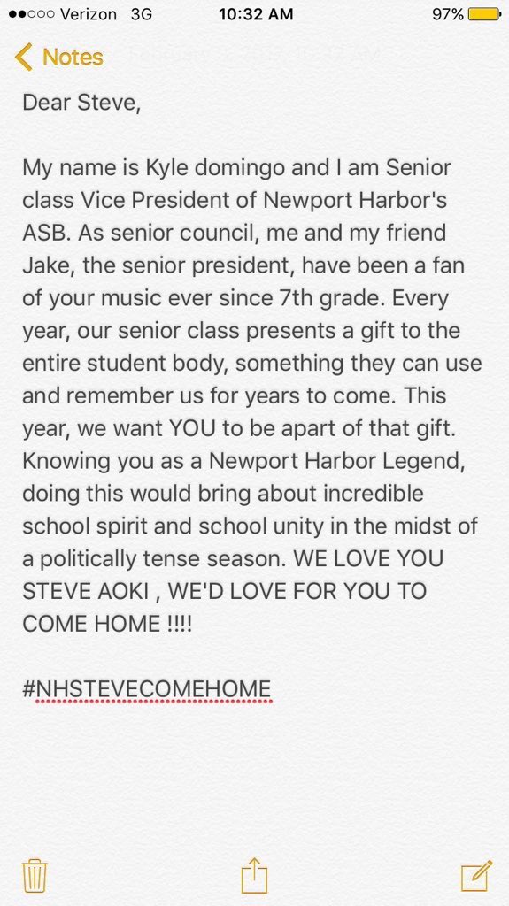 The ASB president at Steve's alma Mater sent me this and I thought it was a cool idea! Please rt this to help them out!! 
#NHSTEVECOMEHOME