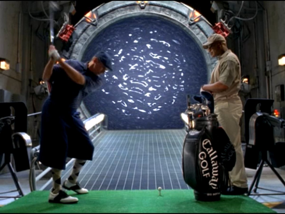 FantasyFan13's tweet photo. #MeanwhileBackAtThe SGC, Colonel O'Neill is golfing through the Stargate. https://t.co/KhHcIQ01g6