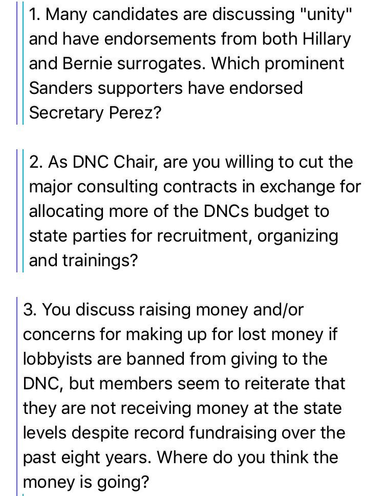 NomikiKonst's tweet photo. I've interviewed ALL other #DNCChair candidates. @TomPerez won't do an interview &amp; his staff called me biased. So here are my "biased" q's: https://t.co/BY48EdcWN4