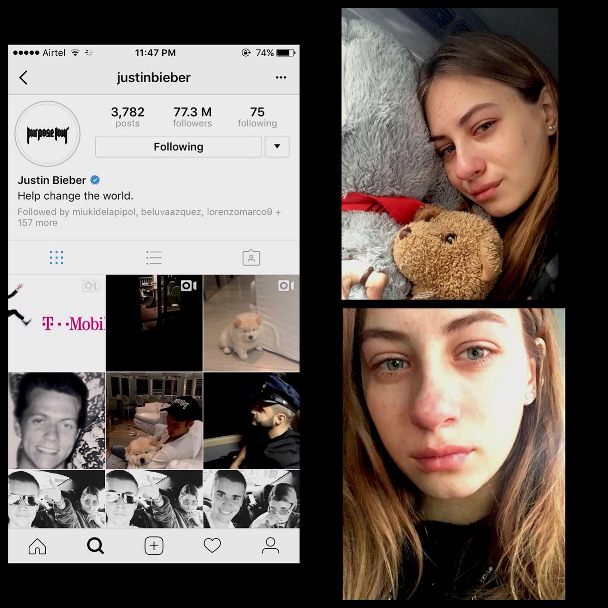 anasueltschi's tweet photo. He is back and all the beliebers are like this😭💜 #JustinWelcomeBack https://t.co/stKei9f203