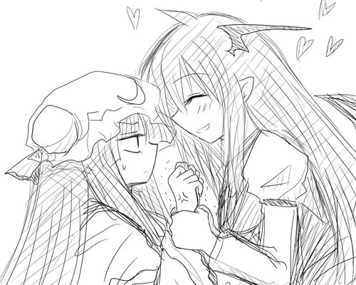 @kiri_tani_ 2番目と3番目が同票だったので描きやすい方で。パチュこあでお題は「手首を掴む」でした。 