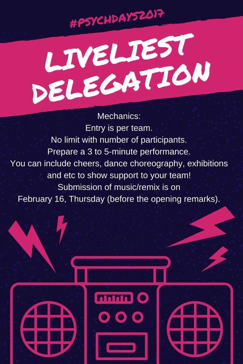 assopsychss's tweet photo. Tara na at maki party this #PsychDays2017 support your teammates by joining the LIVELIEST DELEGATION! https://t.co/fRlXXVVonS
