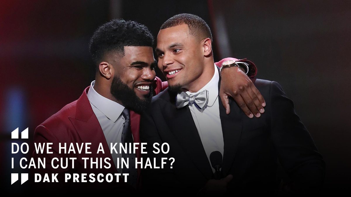 espn's tweet image. The NFL's reigning offensive ROY wanted to share his trophy with his teammate and pal Zeke.