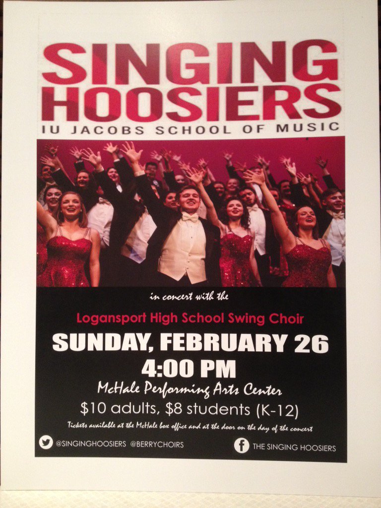 Three weeks from today! <a href="/SingingHoosiers/">IU Singing Hoosiers</a> w/LHS Swing Choir - Sun. Feb. 26 - 4PM McHale PAC. Don't miss this concert!