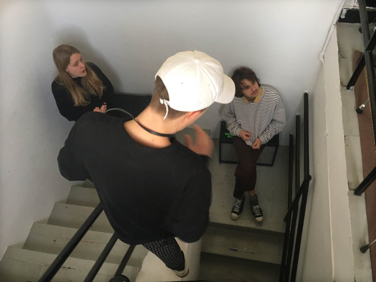 batandballband's tweet photo. Back in our second home @NXNEstudios making live videos on a staircase. COSY! #wyan #batandballband https://t.co/D8BWTTrZKu