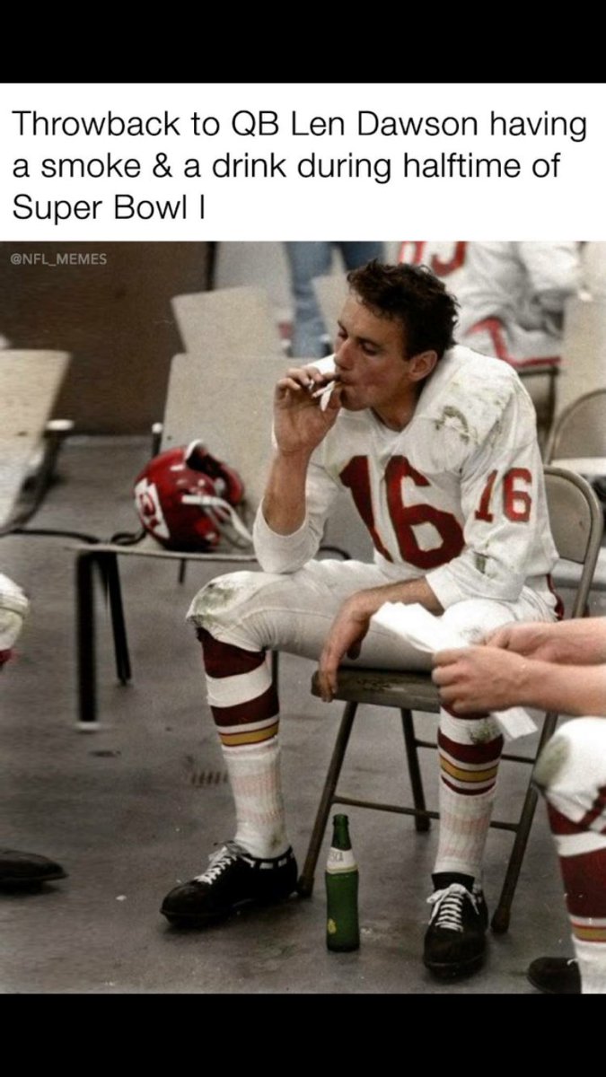 Times have changed. Think Lenny Dawson was relaxed at halftime of the Super Bowl with a grit and a fresca. Damn, I love this pic! #SuperBowl