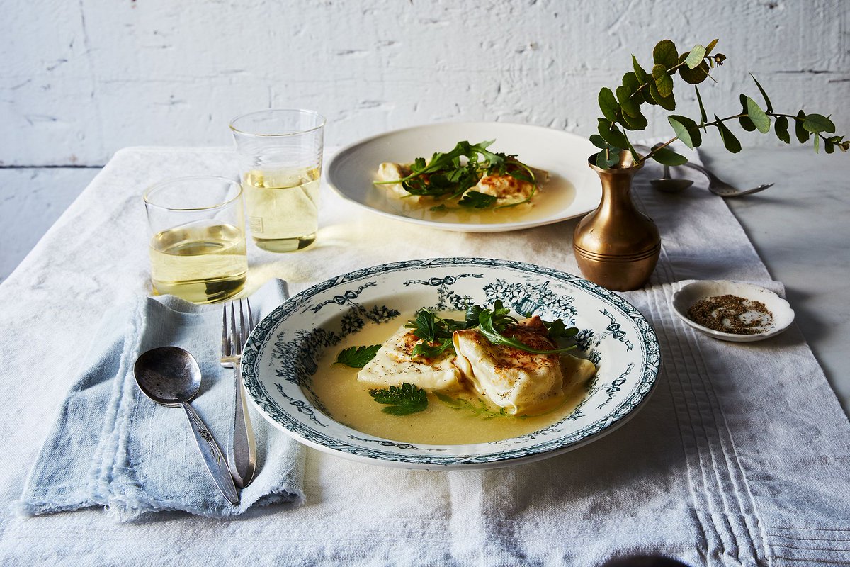 Food52's tweet photo. Parmesan broth + burrata-stuffed ravioli = a cheese lover's dream dinner. https://t.co/V0DPC2TEpG https://t.co/OsZrY8QEdw