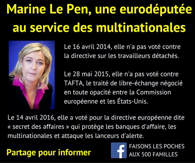 Marine Le Pen : pourvu que personne ne cherche à  vérifier que mes votes collent à mes discours #MLP menteuse