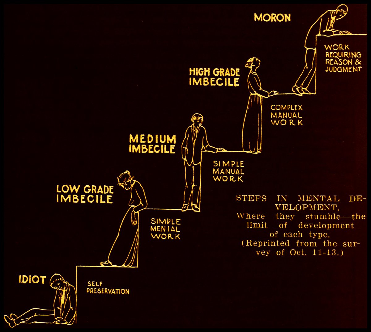 1917 illustration (gov't) "mental defectives." I changed the colors for an article, link to the original provided. 

commons.wikimedia.org/wiki/File:Ment…