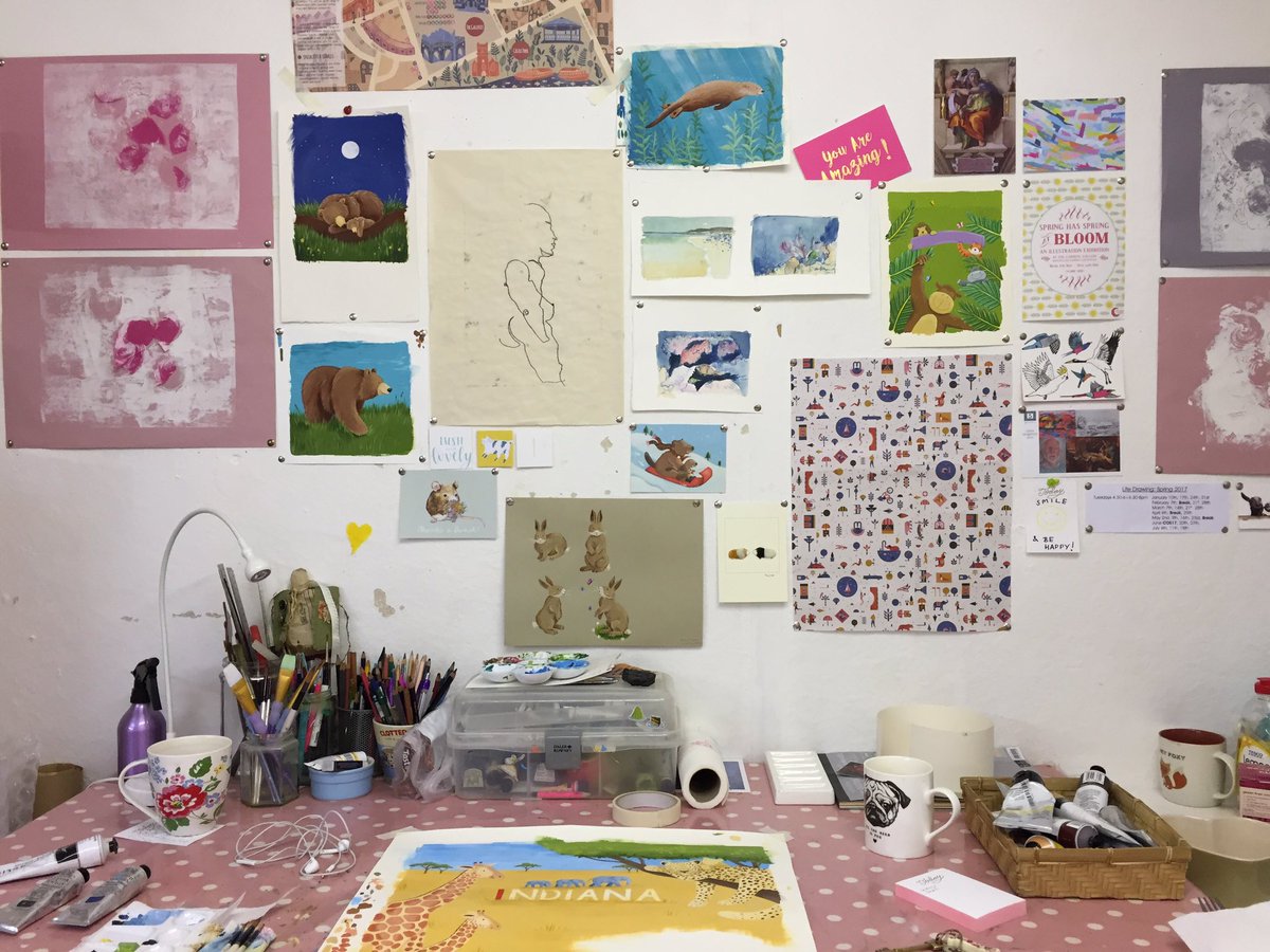 Lucy_Boden's tweet photo. Today's view! #mydesktoday #myworkwall #illustrator #illustration https://t.co/evfGQ5u8Ph
