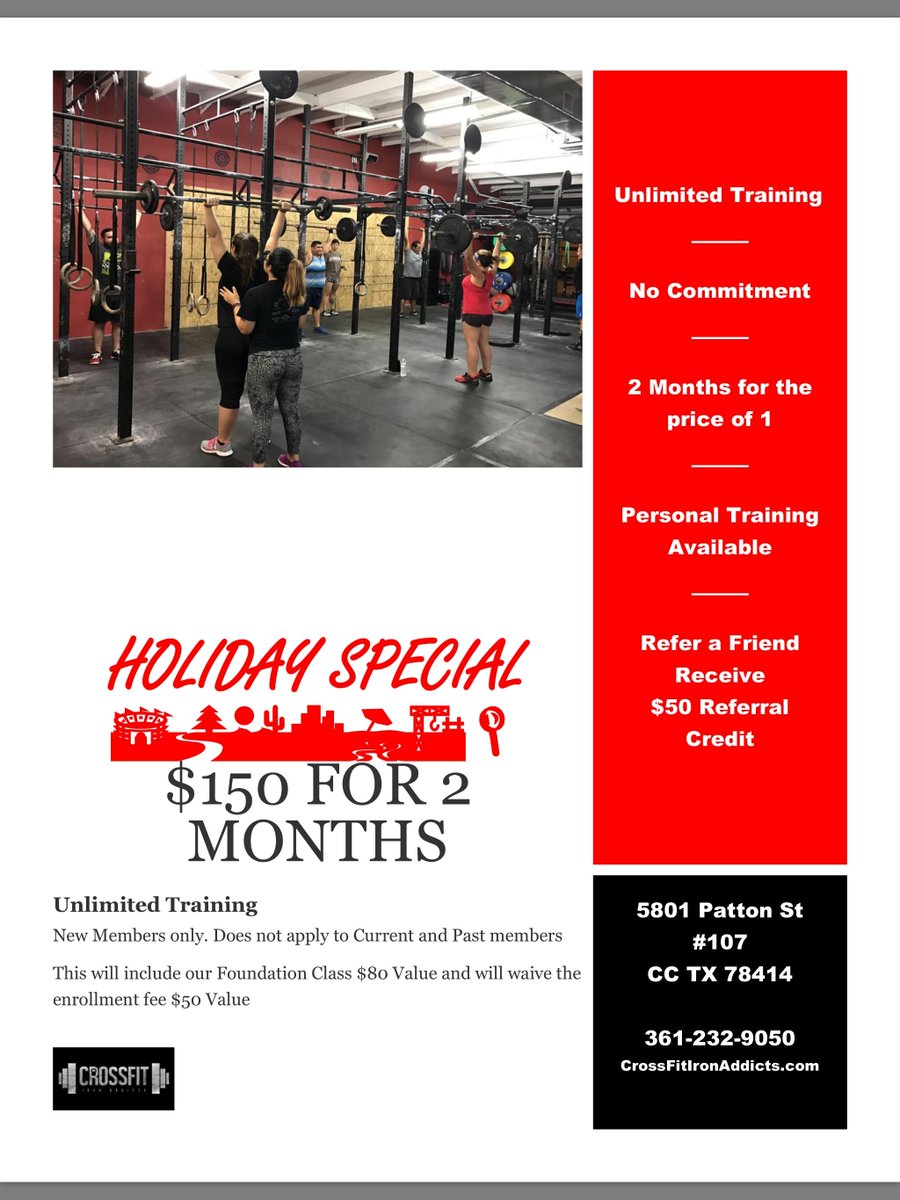 CFIronAddicts's tweet photo. $150 for 2 months of Unlimited Training
Past members discounts also available https://t.co/BQhWAXXjKR