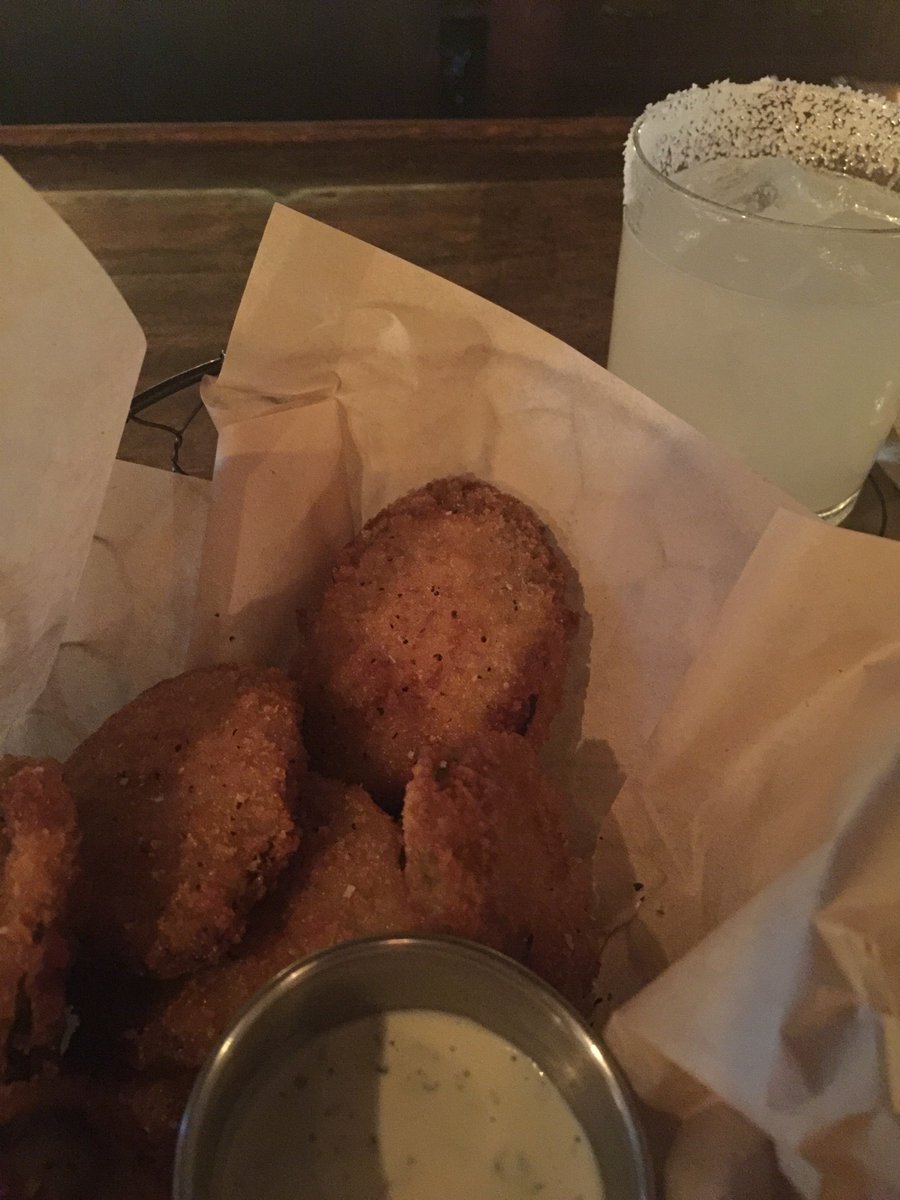 Fried pickles &amp; margarita at the longest wooden bar in Texas. Always seeking a historical reason to try a local cocktail! <a href="/EsquireTavernSA/">The Esquire Tavern</a>