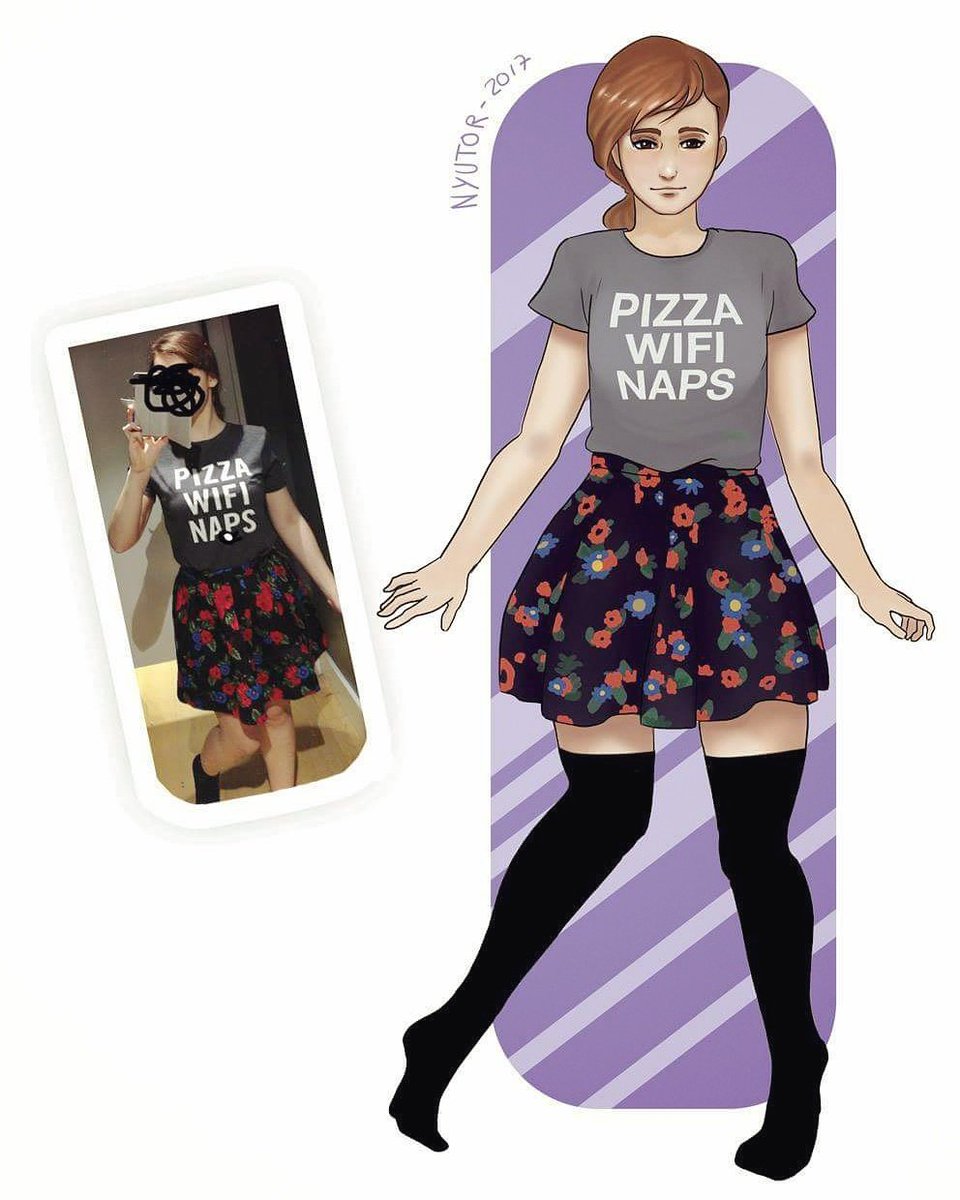 Nyutor's tweet photo. #OutfitOfTheDay #nyutor #autoportrait #style #mode #drawing #digitalpainting #painting #photoshop #wacom #speedpainting #pizza #wifi #naps https://t.co/rJtMOGGODh