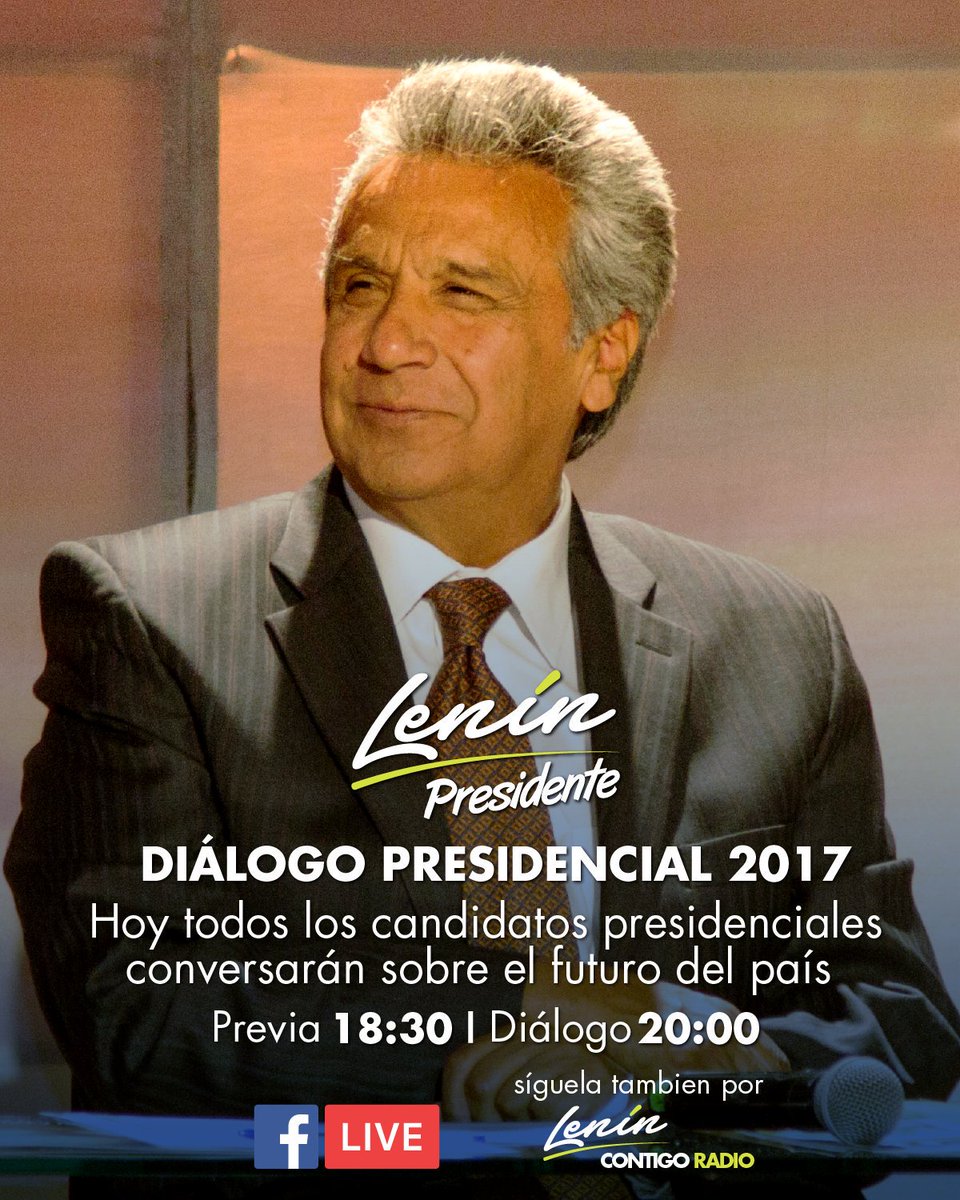 #DiálogoPresidencial: ¡nuestro compañero <a href="/Lenin/">Lenín Moreno</a> presentará sus propuestas para el #Ecuador del futuro! #LenínEsPropuestas <a href="/MashiRafael/">Rafael Correa</a>