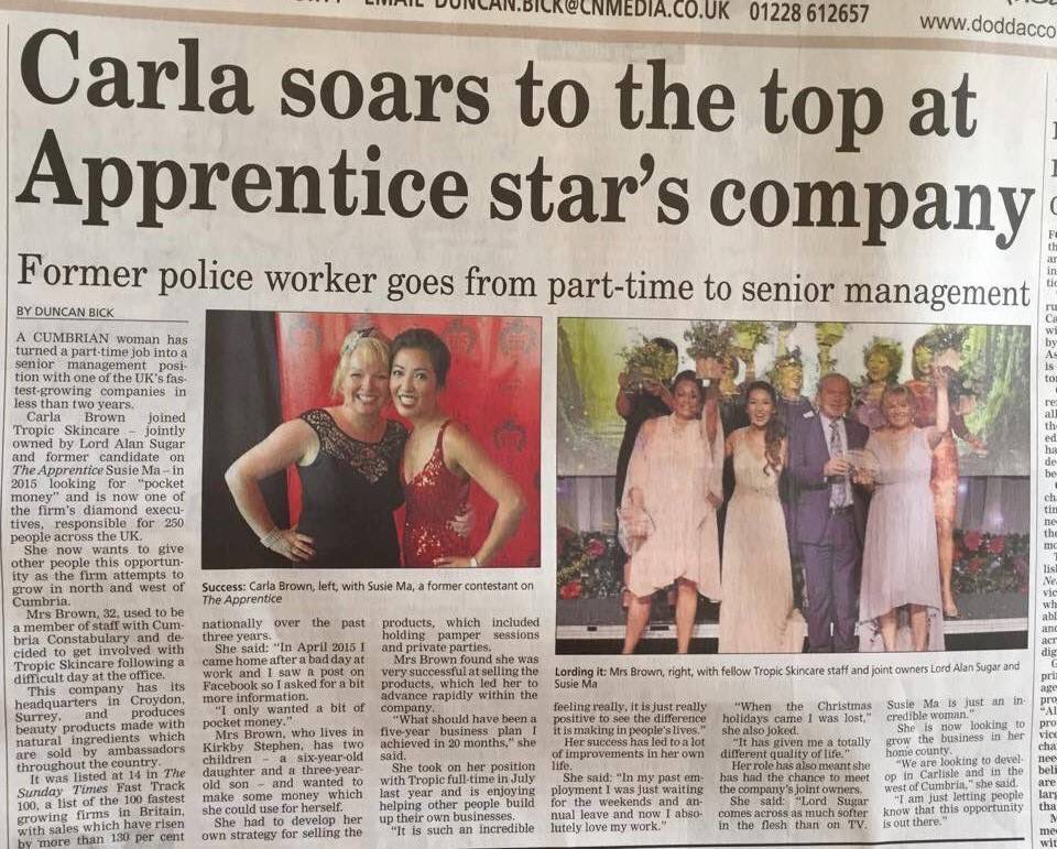 susanma's tweet photo. So incredibly proud of Carla - one of our superstar Ambassadors! Read her story in the Cumberland News! @Lord_Sugar https://t.co/IlhbqL87wz