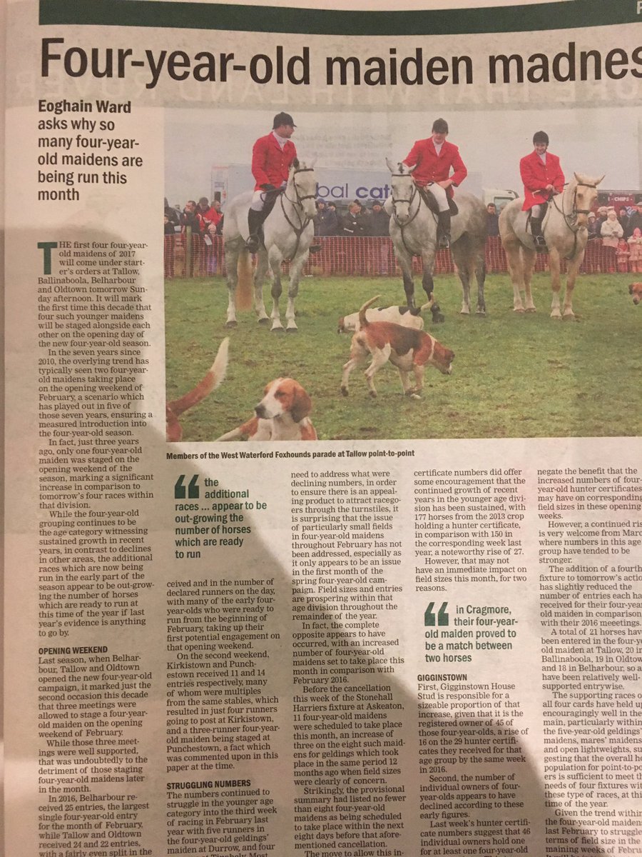 Great piece by <a href="/EoghainWard/">Eoghain Ward</a> in <a href="/TheIrishField/">The Irish Field</a> this week on numbers in 4year old maidens. <a href="/irishp2p/">p2p.ie</a>