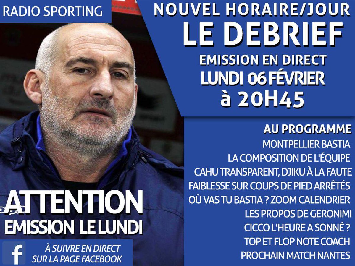 RadioSporting2b's tweet photo. L'émission demain à 20h45 pour être au plus prés de l'actualité ! En direct sur notre page Facebook nous répondrons à toutes vos questions ! https://t.co/uDIYAiFoln
