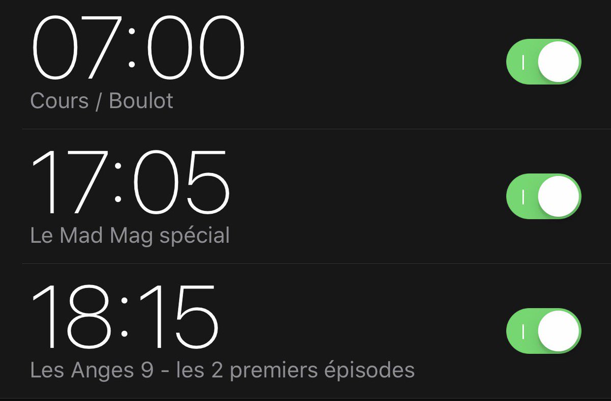 ⏰ Pensez bien à mettre vos alarmes avant de faire dodo 🙃
17h05 : #MadMag spécial
18h15 : les 2 premiers épisodes #LesAnges9 
A demain 👋