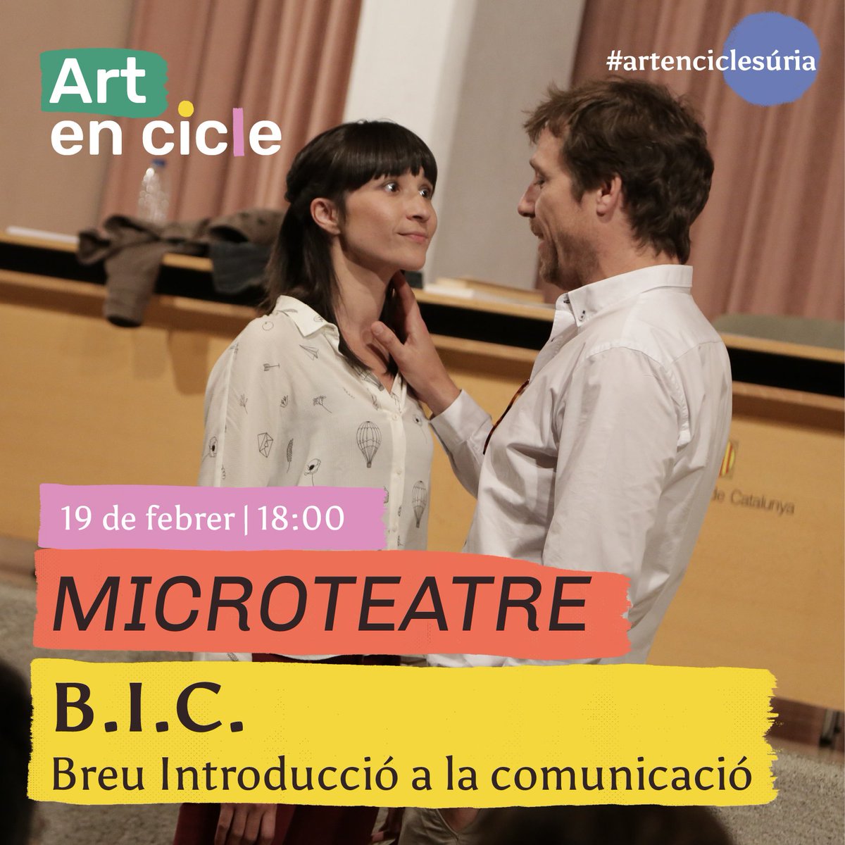 artenciclesuria's tweet photo. La primera jornada d'#artenciclesuria et porta Microteatre! 3 obres de petit format. La primera, B.I.C. (Breu introducció a la comunicació) https://t.co/viPqbeTpv6