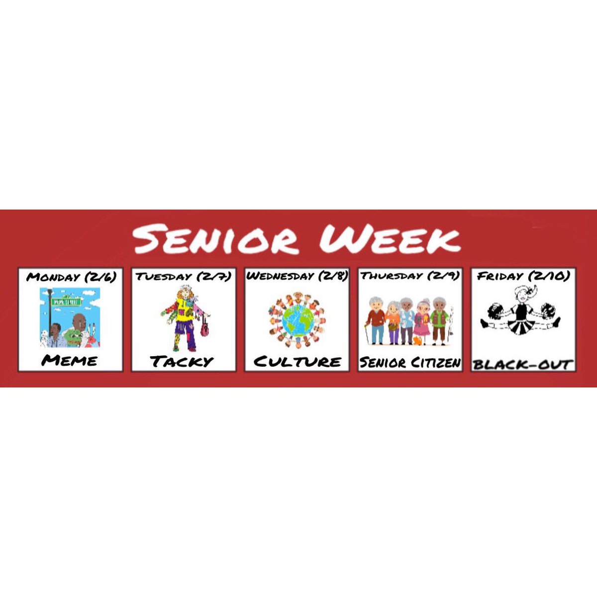 ManorHigh_'s tweet photo. Senior Week! Remember everyone can participate!
 Friday freshman wear red, sophomores white,
Juniors red and white 
and seniors all black. https://t.co/7eXF7hgSCQ