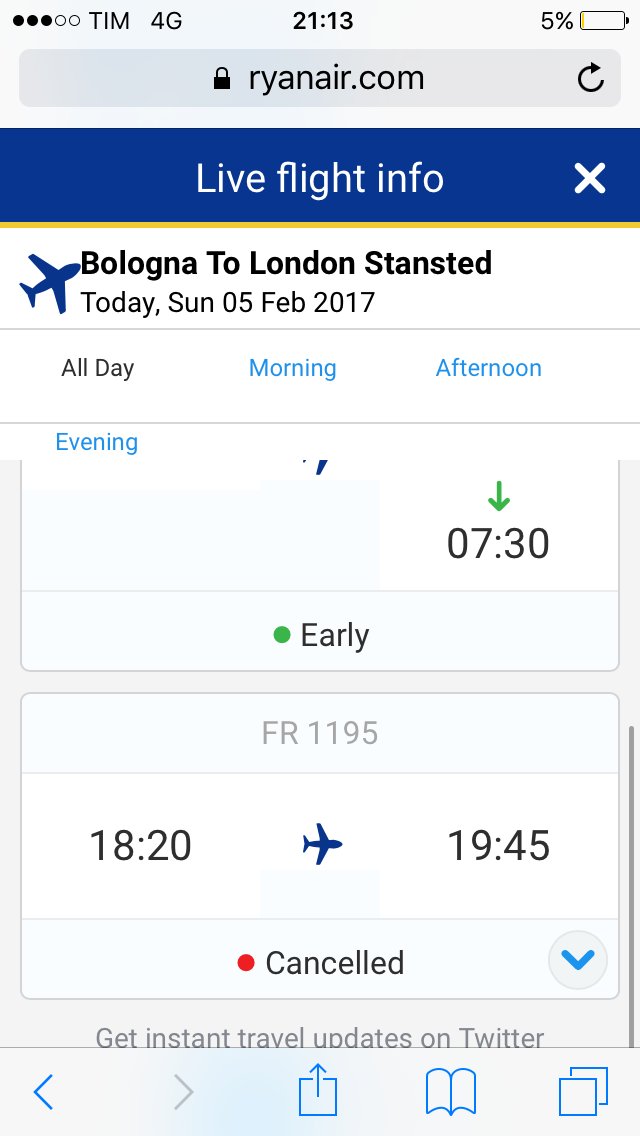 KiddFeather's tweet photo. @Ryanair guys!! Your desk says the flight is still on - your homepage says it's cancelled... Can you stop wasting our time? BLQ to STN 18.20 https://t.co/xHko01HZsu