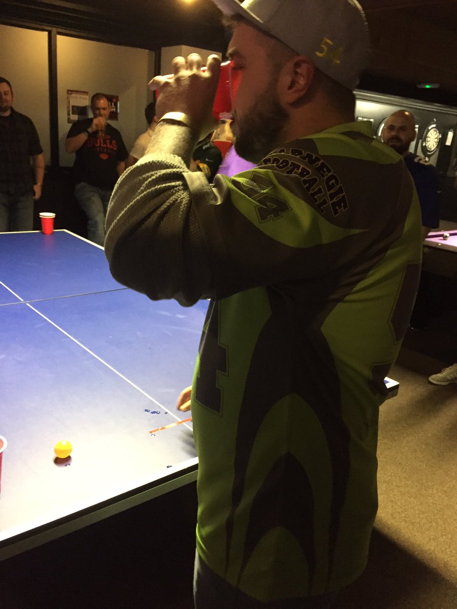 CarnegieAFC's tweet photo. Beer Pong Tournament well on its way now with Round 1. #SuperBowlParty #BeerPong https://t.co/Y2vQOwBPrn