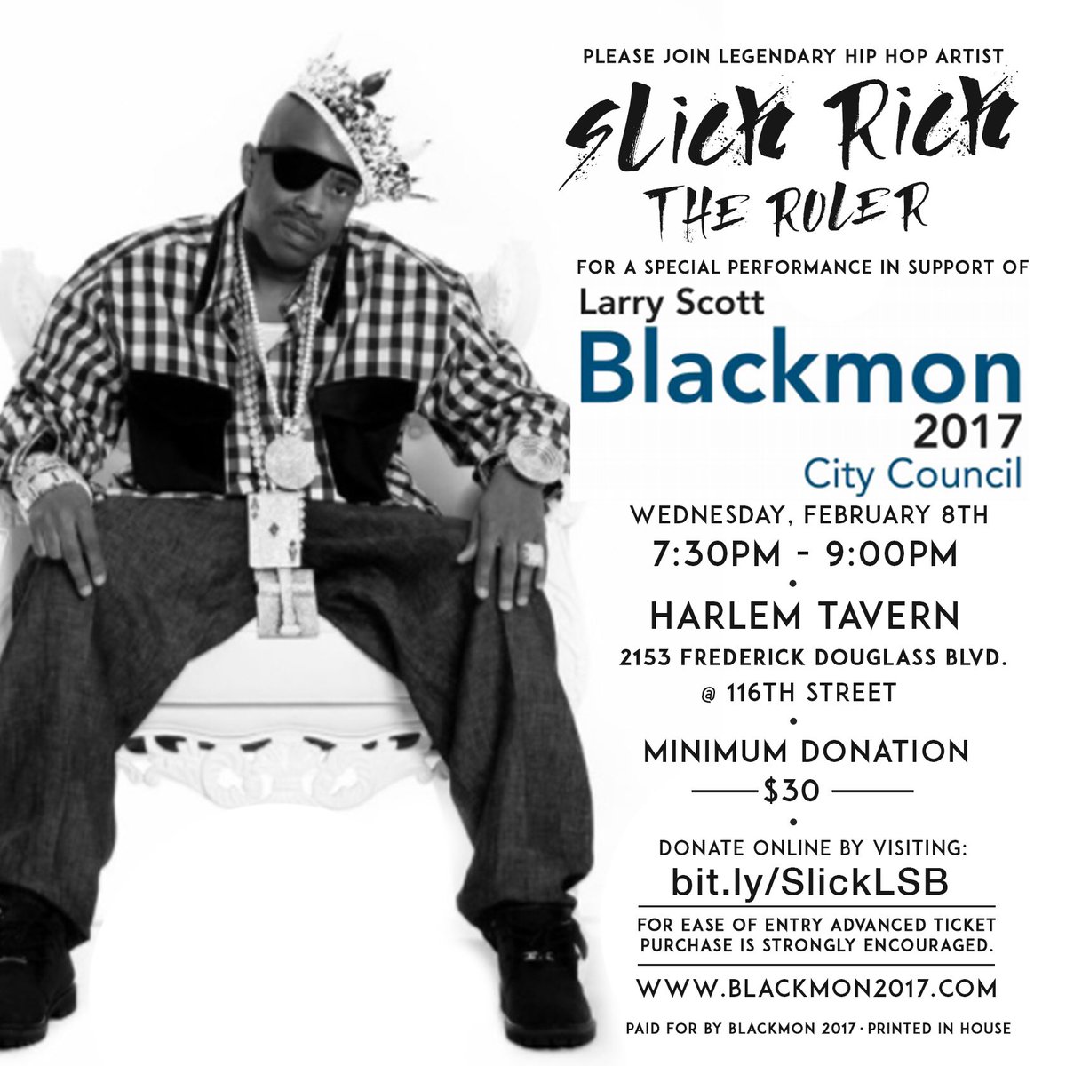 This Wednesday, join us 4 a special performance by <a href="/therulernyc/">Slick Rick</a> in support of our campaign. $30 minimum visit bit.ly/SlickLSB 4 tix