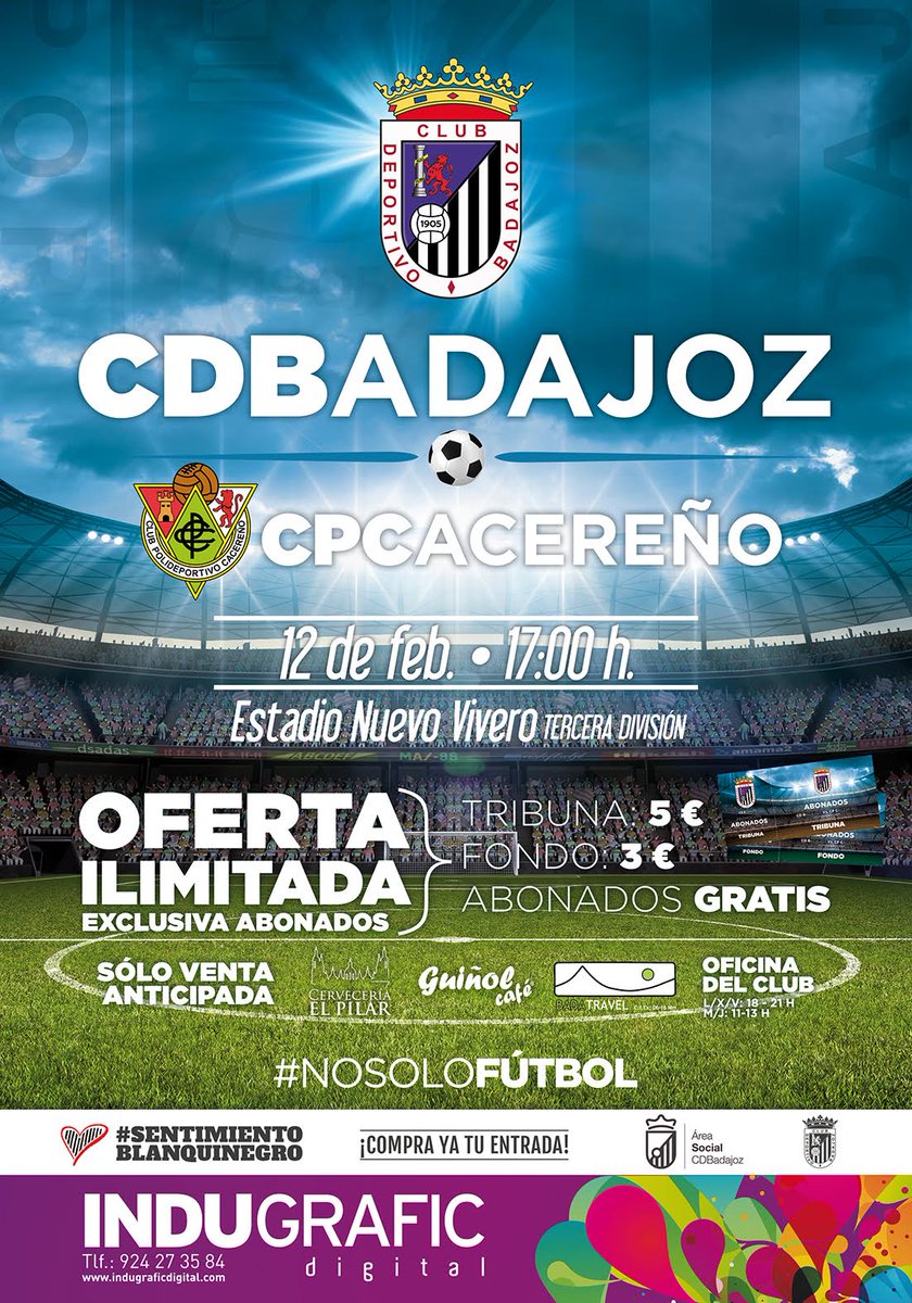 J25 | ¡El liderato en juego!
⚽️<a href="/CDBadajoz/">CD Badajoz</a> - <a href="/CPCacerenoSAD/">CP Cacereño 🟢🐉</a>
🗓️Domingo, 12/02⏰17H📍Nuevo Vivero
📣Abonados🆓¡RT!
Precios👉🏼cdbadajoz.com/index.php/el-c…