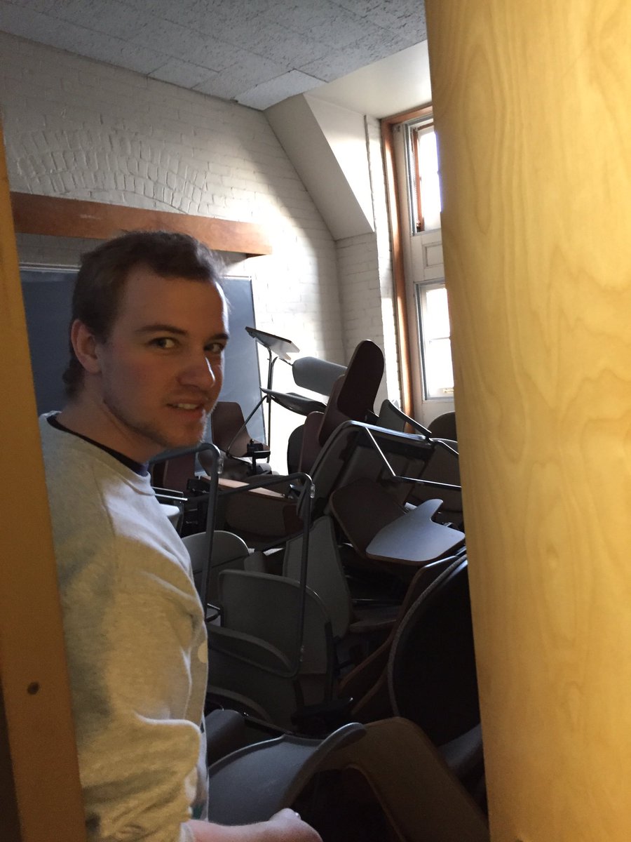 hackatbrown's tweet photo. Pictured: Scott, first H@B organizer to ascend Mount Chairmore #hackatbrown #cleanup https://t.co/yiQdvoH3r9