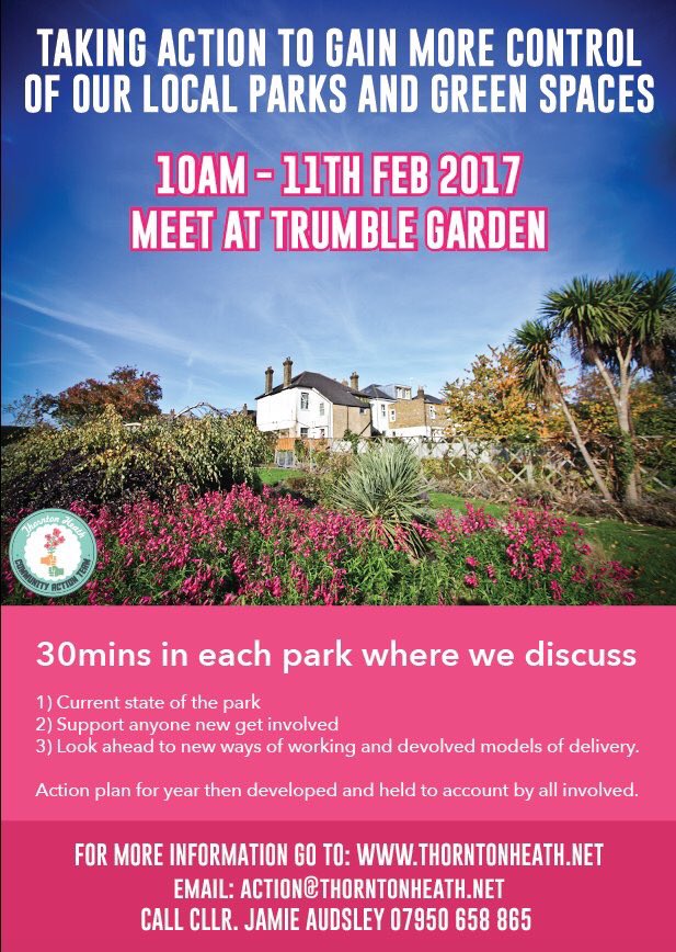 #ThorntonHeath - join us this Saturday <a href="/friendsofthrec/">Friends of TH Rec</a> <a href="/GrangewoodPark/">Friends of Grangewood Park</a> <a href="/THCAT1/">Thornton Heath Community Action Team</a> @alisonb4croydon <a href="/THeathChronicle/">The Chronicle</a>