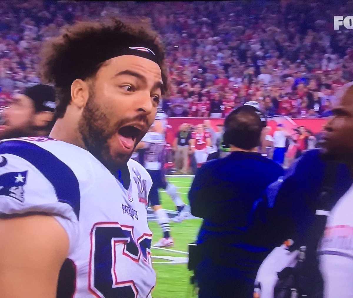ItsLil_C's tweet photo. This guys face says it all 😂 let's go #Patriots #SuperBowl https://t.co/ptAukYxWaj