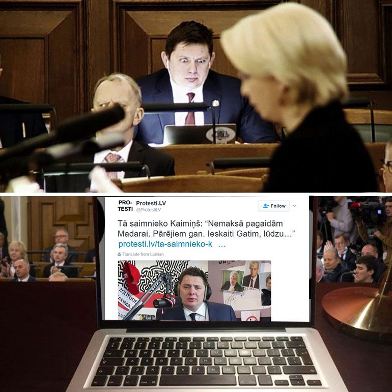 Kangarooo's tweet image. Kaimiņa @artuss šoka piln izteiksmju seja pēc @ltvdefacto atklāto Linards Kālis “Al De Media” izmantošanu krāpšanai @KNABinforme @ProtestiLV