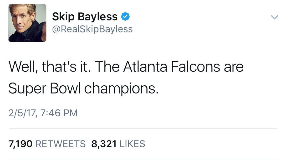 Someone's An Idiot (@someonesanidiot) on Twitter photo Your New England Patriots Super Bowl MVP: Skip Bayless
(pic via <a href="/NOTSCWill/">Will Applebee</a>) #SuperBowl Your New England Patriots Super Bowl MVP: Skip Bayless
(pic via <a href="/NOTSCWill/">Will Applebee</a>) #SuperBowl