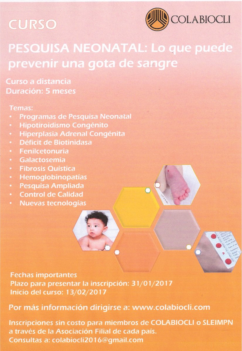 CMCLC12's tweet photo. Gran Invitación a nuestros socios y filiales de COLABIOCLI
Curso de PESQUISA NEONATAL https://t.co/v7twzsesaM