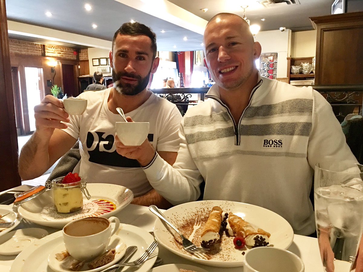 GeorgesStPierre's tweet photo. Earlier today with my friend @82spaniard. Train hard &amp; brunch harder! Now it's time to watch the Super Bowl! Have a good game everybody!!! https://t.co/wtLJVOZzJR