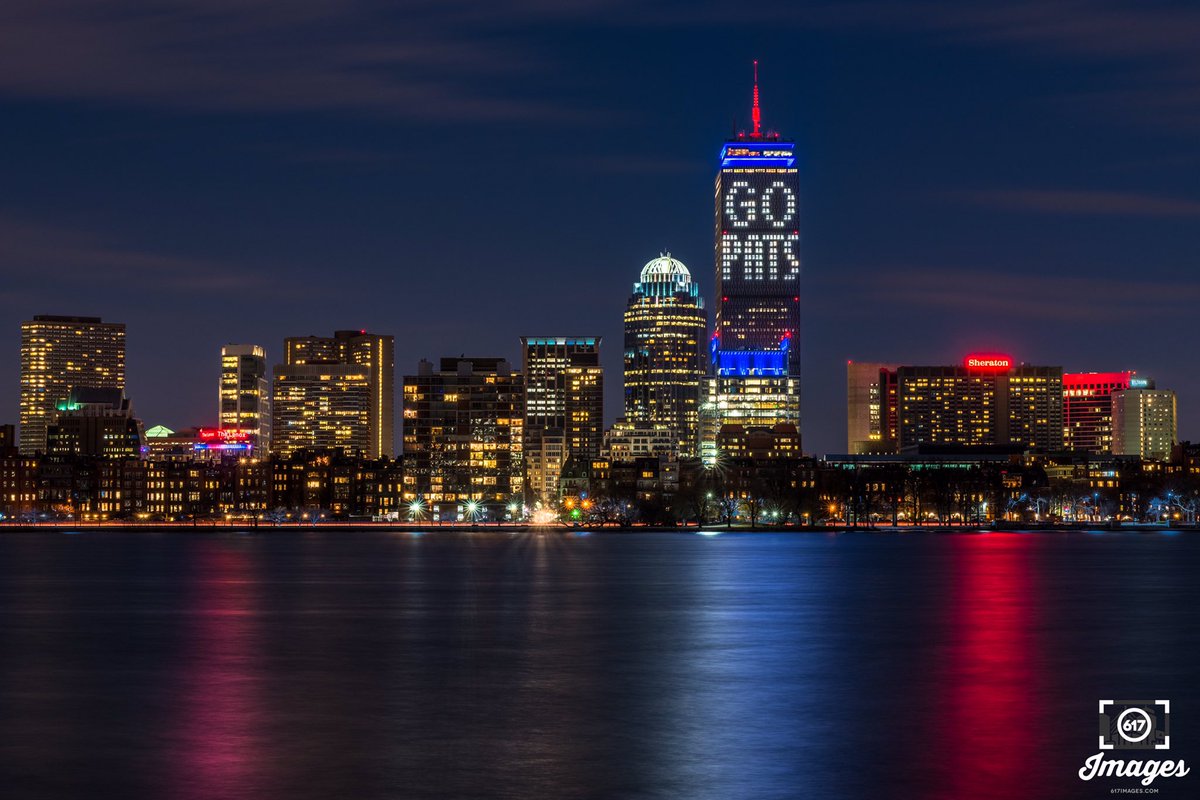 Prudential Center Tower in #Boston is showing their support for the #Patriots #SuperBowl appearance! #GoPats #OneMore #SB51 #SuperBowl