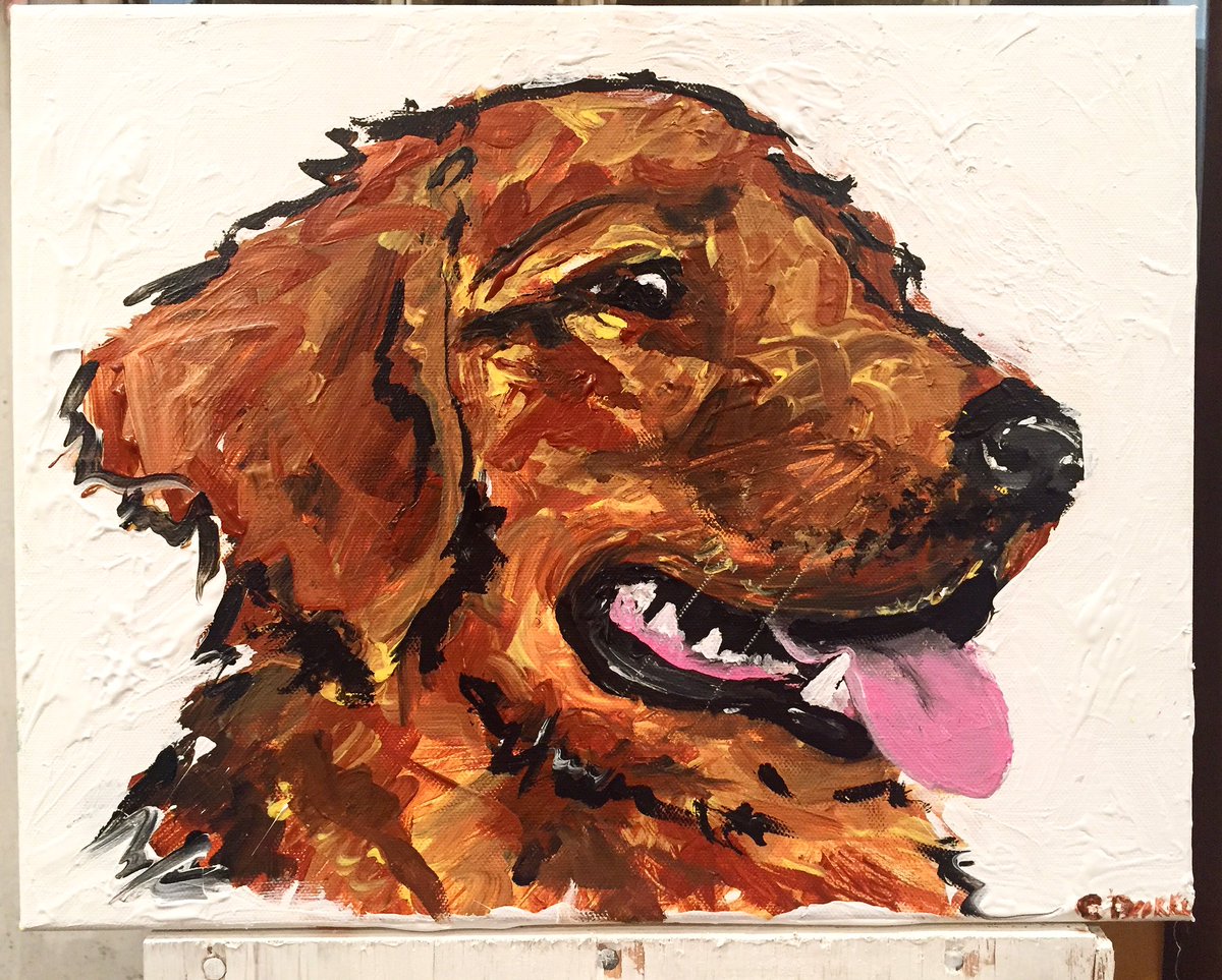 visualyz's tweet image. Recent painting in memory of our sweet #goldenretriever we lost last month. Only 1yr. old. Miss her so. #lillyluv