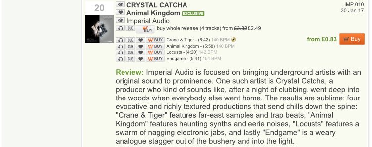 We are at number 20 on the <a href="/junodownload/">Juno Download</a> sales chart. Lets get @CrystalCatcha to the top 10!
