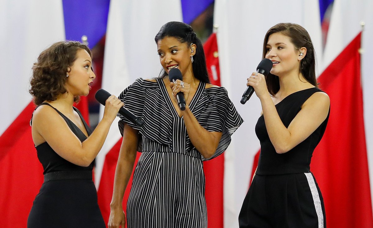 Watch <a href="/HamiltonMusical/">Hamilton</a>'s <a href="/JasCephasJones/">Jasmine Cephas Jones</a>, <a href="/reneeelisegolds/">Renee</a> &amp; <a href="/Phillipasoo/">🏳️</a> slay at the #SuperBowl! #AndSisterhood bit.ly/2ldsO7b