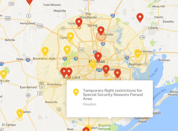 DJI's live geofencing system helps drone pilots avoid inadvertent flight in restricted areas, like tonight in Houston.