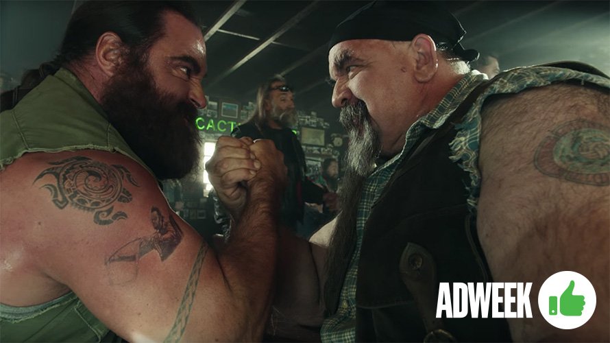 Adweek's tweet image. MERCEDES - The Coen Brothers directed this one (their first SB spot in 15 years). Song is overused, but Peter Fonda is cool as hell.