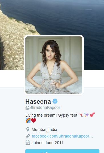 ShraddhaKFP's tweet photo. @ShraddhaKapoor changed her screen name from Shraddha to Haseena 😄💕 https://t.co/OxWkZFx0h4