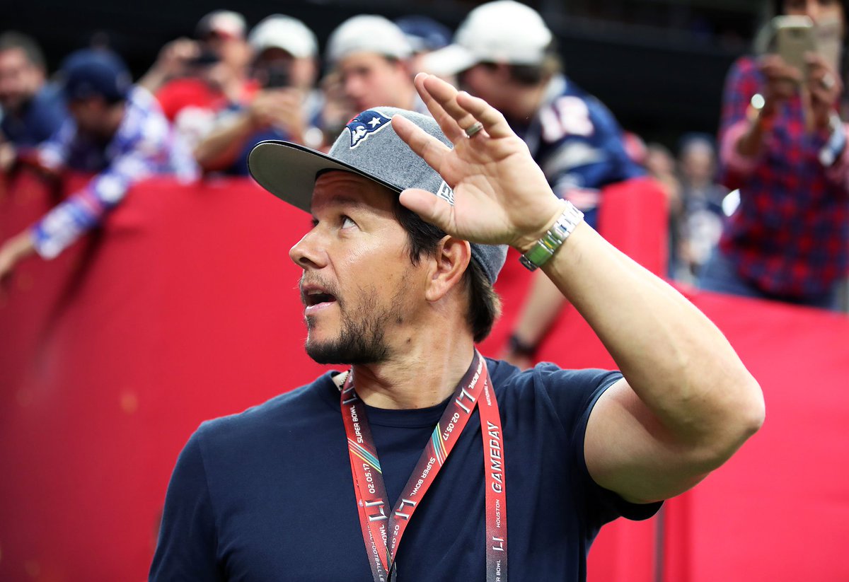 BostonGlobe's tweet photo. Mark Wahlberg left the #SuperBowl early — and missed the historic ending. https://t.co/ENo6JtjCbG #Patriots #Falcons https://t.co/9PW9XPtOCL