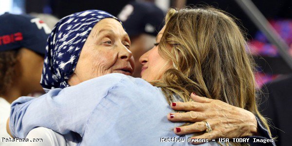 PatsFans's tweet photo. This photo of Gisele and Tom Brady's mom is a reminder of how sweet Sunday night's win really was.  What an absolutely great moment. https://t.co/lyGz0VlF0g