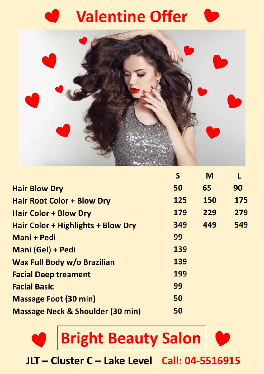 salon_bright's tweet photo. Love to all our lovely customers ❤️❤️❤️
#ValentinesDay 
#mydmcc
#Dubai
#JLT https://t.co/fUGiExMZfc
