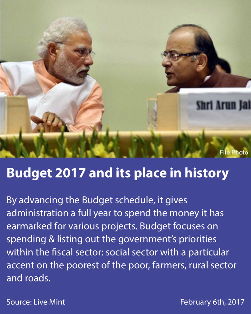 PMOIndia's tweet photo. Budget 2017 and its place in history. 
https://t.co/g34CLa7ElD

via NMApp https://t.co/ZDZT8y05Al