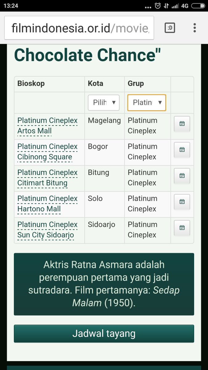 kalian bisa nonton Film The Chocolate Chance di bioskop berikut